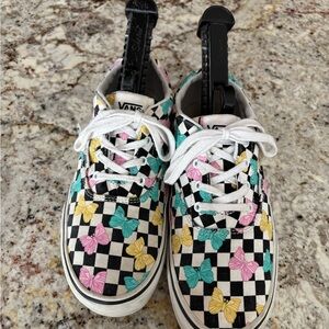 Vans Kids Checkerboard Butterfly Sneakers - Black, White, Pink, Teal & Yellow